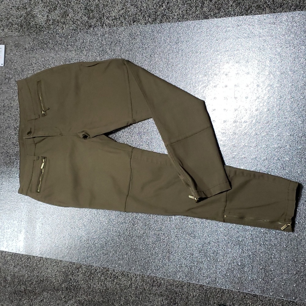 Michael Kors Olive Green Gold Zipper Cuff Pants Size 6